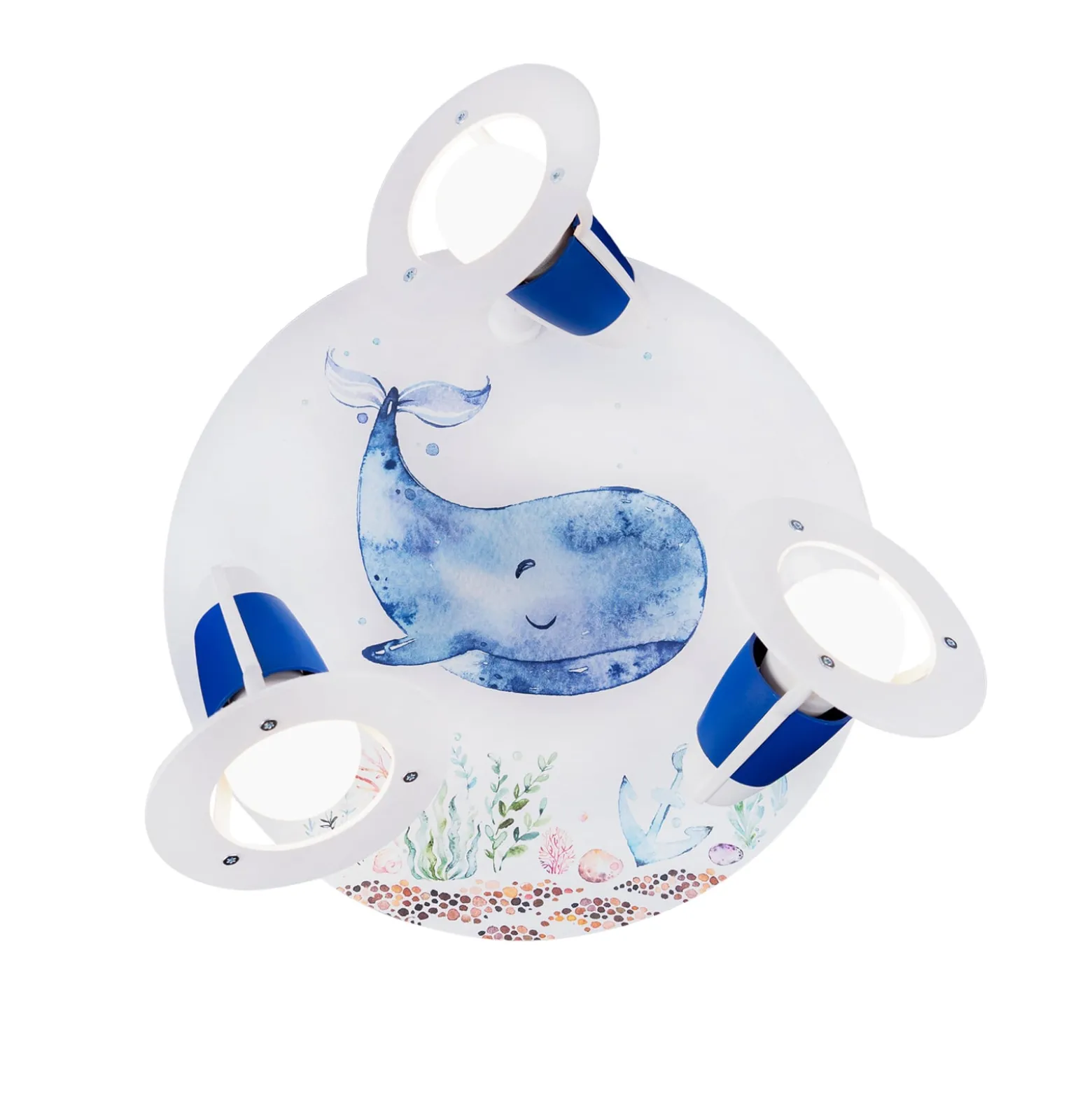 Kattokruunu Paul Pottwal, valkoinen-sininen, Ø 29 cm, 3-liekkinen