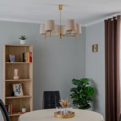 Kattokruunu Polo, 5-lamppuinen, beige/tumma messinki