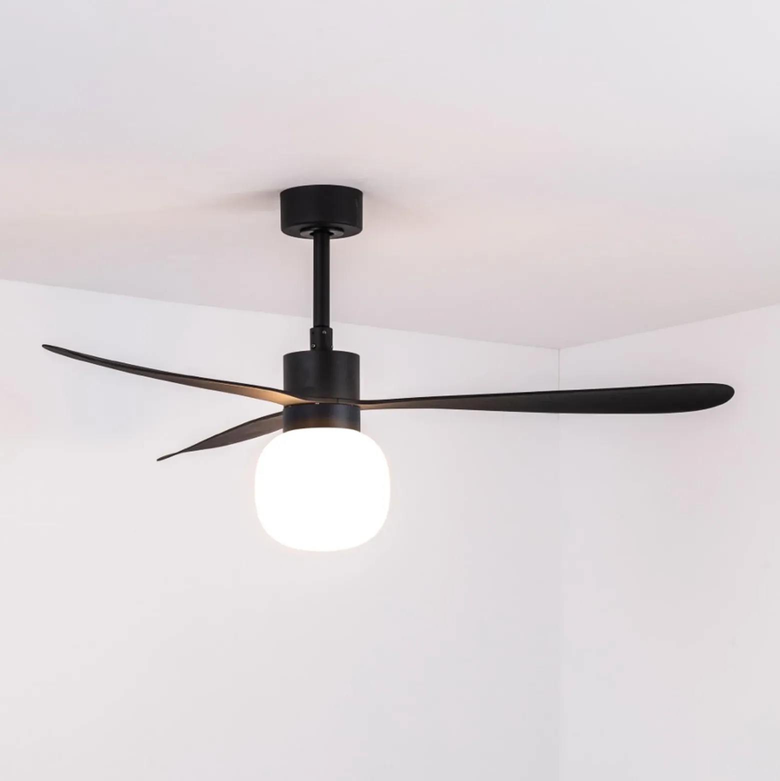 Kattotuuletin Amelia Ball LED-valolla, musta