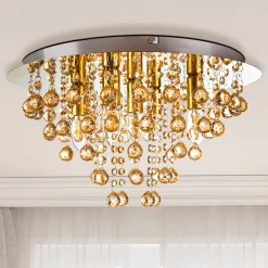 Kattovalaisin London, Ø 46 cm, 5-lamppuinen, kullanvärinen, akryylilasi