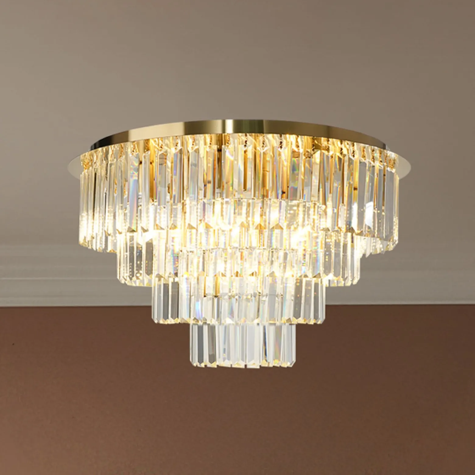Kattovalaisin Milano, Ø 60 cm, kulta/kristalli, lasi, 9 x E14