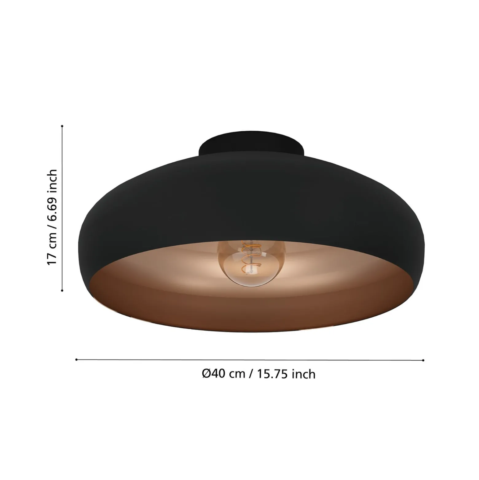Kattovalaisin Mogano metallia, Ø40 cm, musta