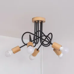 Kattovalaisin Oxford, musta, puu, metalli, 5-lamppuinen, Ø 47 cm