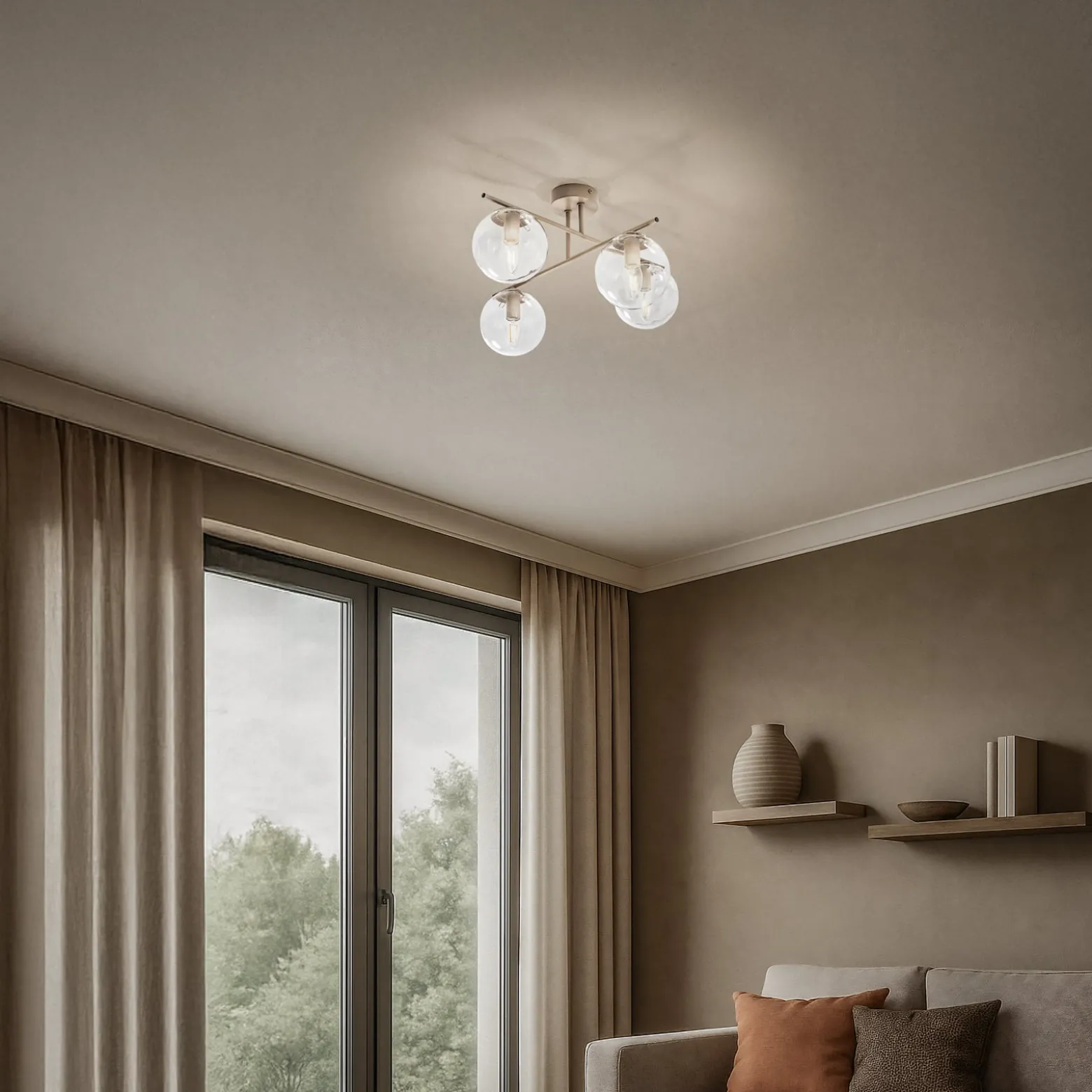 Kattovalaisin Zoe, beige, pituus 51 cm, lasi, 4-lamppuinen, E14