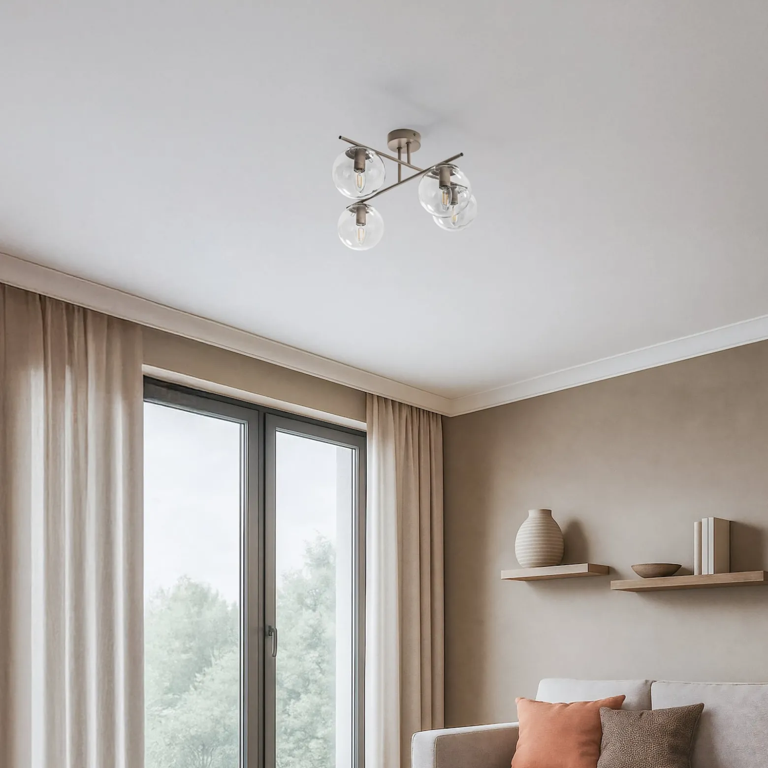 Kattovalaisin Zoe, beige, pituus 51 cm, lasi, 4-lamppuinen, E14