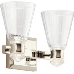 Kayva LED-seinävalaisin, IP44, 2-valo, kiillotettu nikkeliä