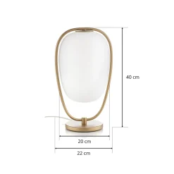 kdln pöytälamppu Lannà, valkoinen/kulta, korkeus 40 cm, lasi