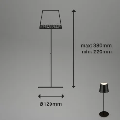 Kiki LED ladattava pöytävalaisin, musta, IP44, 3 000K