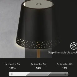 Kiki LED ladattava pöytävalaisin, musta/kultainen, IP44, 3000K