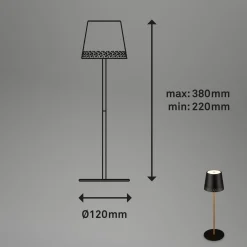 Kiki LED ladattava pöytävalaisin, musta/kultainen, IP44, 3000K