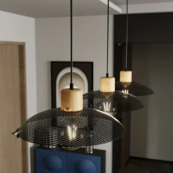 Kobe riippuvalaisin, 3-lamppuinen, teräs, puu, musta