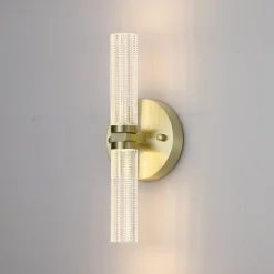 Kylpyhuoneen LED-seinälamppu Aberdeen, korkeus 34 cm, messinkivärinen,
