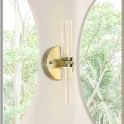 Kylpyhuoneen LED-seinälamppu Aberdeen, korkeus 34 cm, messinkivärinen,