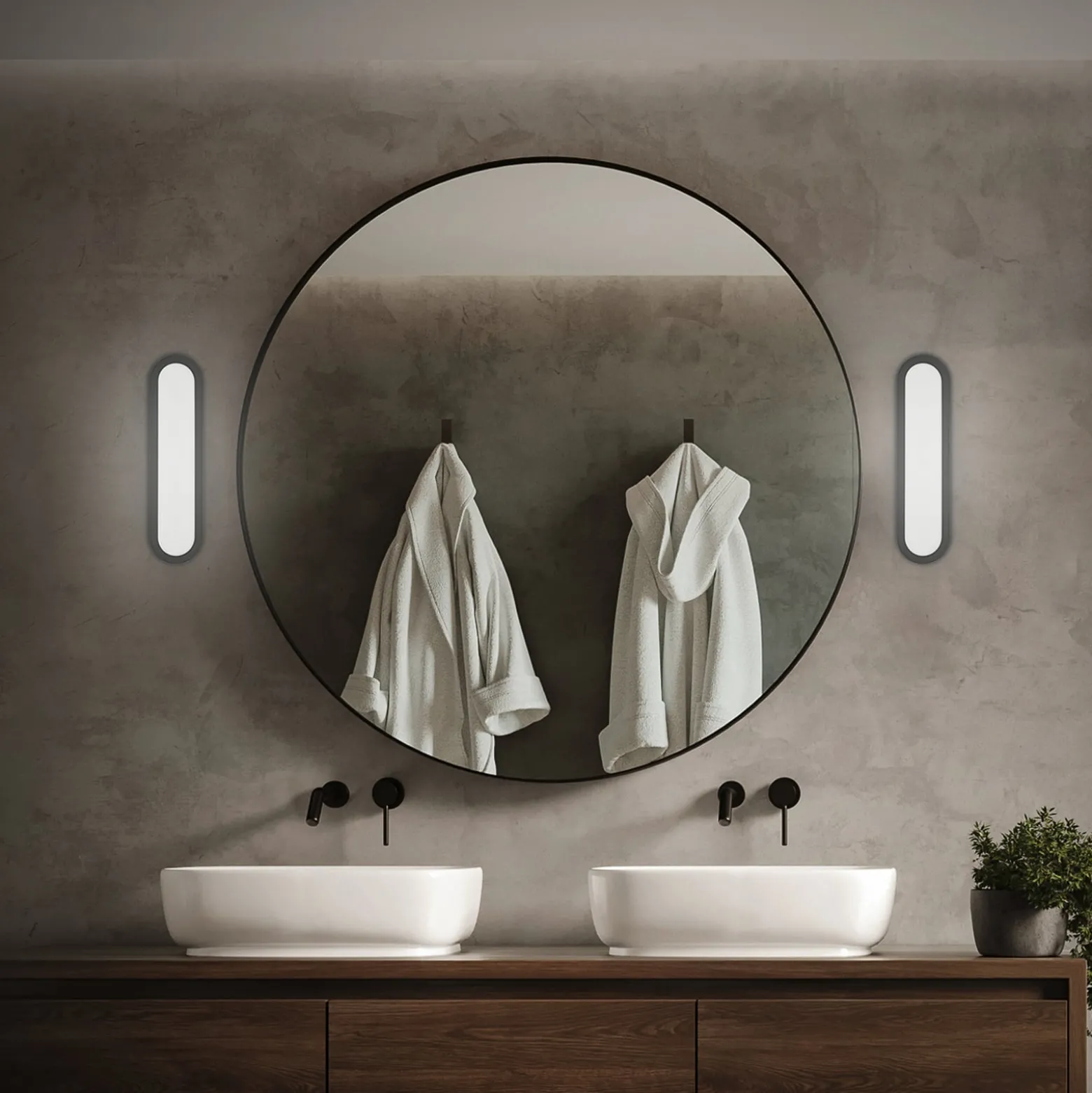 Kylpyhuoneen LED-seinävalaisin Pil, musta, leveys 35 cm, muovi