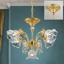 La Boheme -riippuvalaisin, kultainen, 5-lamppuinen, kristallilasi