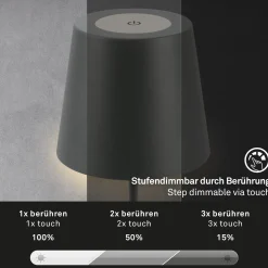 Ladattava LED-pöytävalaisin 7508015, antrasiitti 2700 K IP44 Touchdim