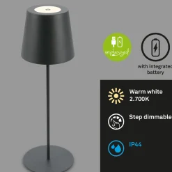 Ladattava LED-pöytävalaisin 7508015, antrasiitti 2700 K IP44 Touchdim