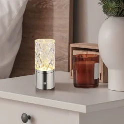Ladattava LED-pöytävalaisin Lunki, nikkelin värinen, korkeus 19 cm,