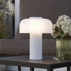 Ladattava LED-pöytävalaisin Ponente, Ø 16 cm, valkoinen, CCT, himmennettävä