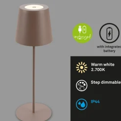 Ladattava LED-pöytävalaisin 7508012, ruskea, 2700 K IP44 kosketushimmennin