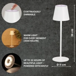 Ladattava LED-pöytävalaisin Viletto, valkoinen, IP54