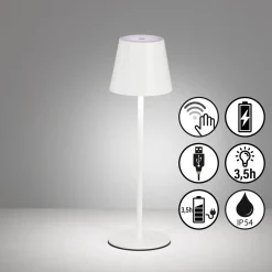 Ladattava LED-pöytävalaisin Viletto, valkoinen, IP54