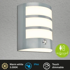 Ladattava LED-ulkoseinävalaisin 3793014, krominvärinen, himmennettävä, IP44