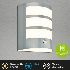 Ladattava LED-ulkoseinävalaisin 3793014, krominvärinen, himmennettävä, IP44