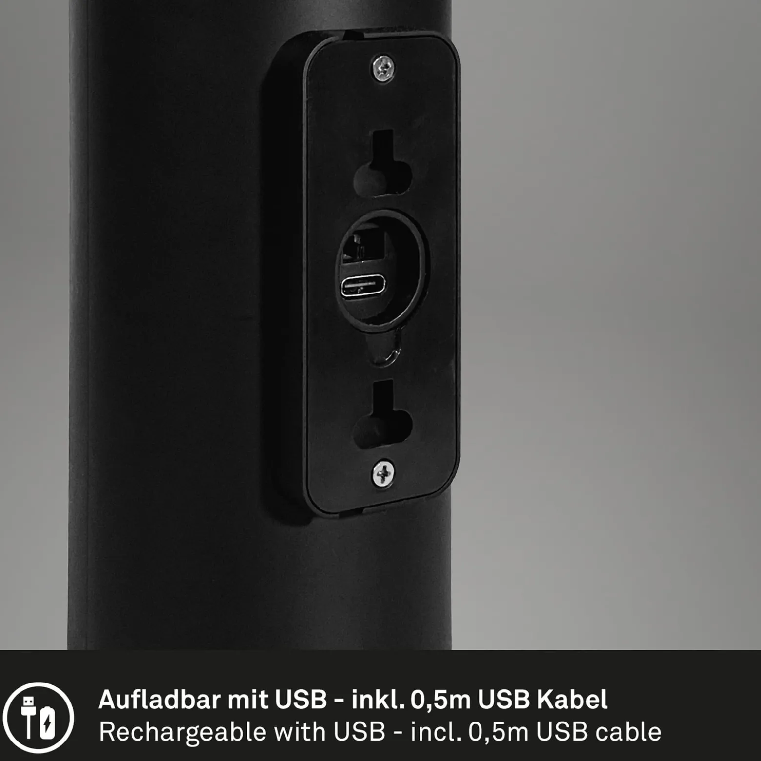 Ladattava LED-ulkoseinävalaisin 3786015, musta Kosketus himmennin ylös/alaspäin