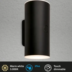 Ladattava LED-ulkoseinävalaisin 3786015, musta Kosketus himmennin ylös/alaspäin