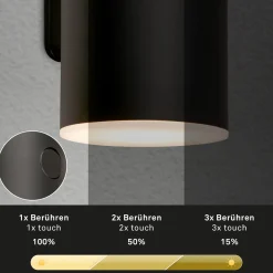 Ladattava LED-ulkoseinävalaisin 3786015, musta Kosketus himmennin ylös/alaspäin