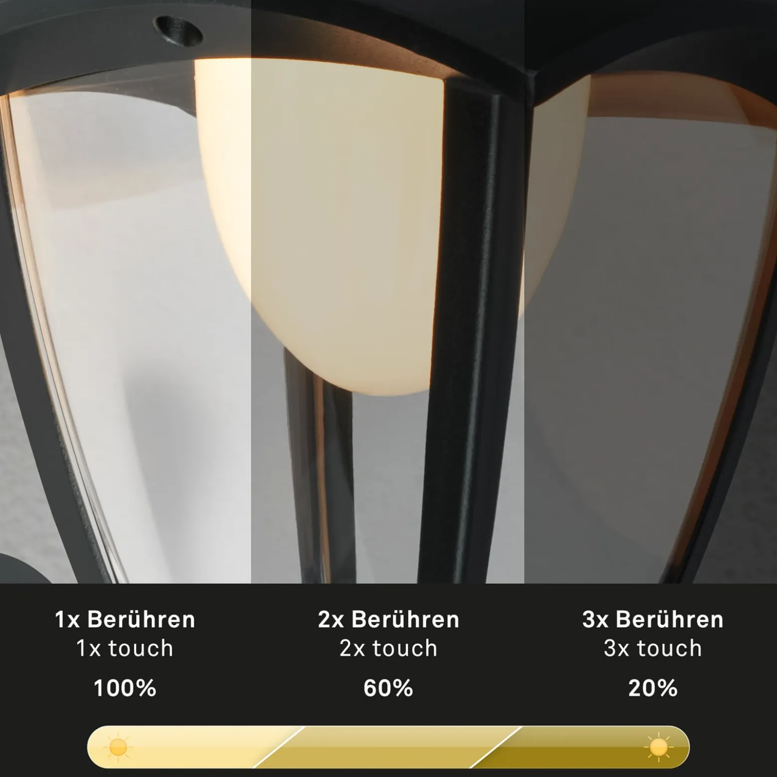 Ladattava LED-ulkoseinävalaisin 3929015, musta, kosketushimmennin