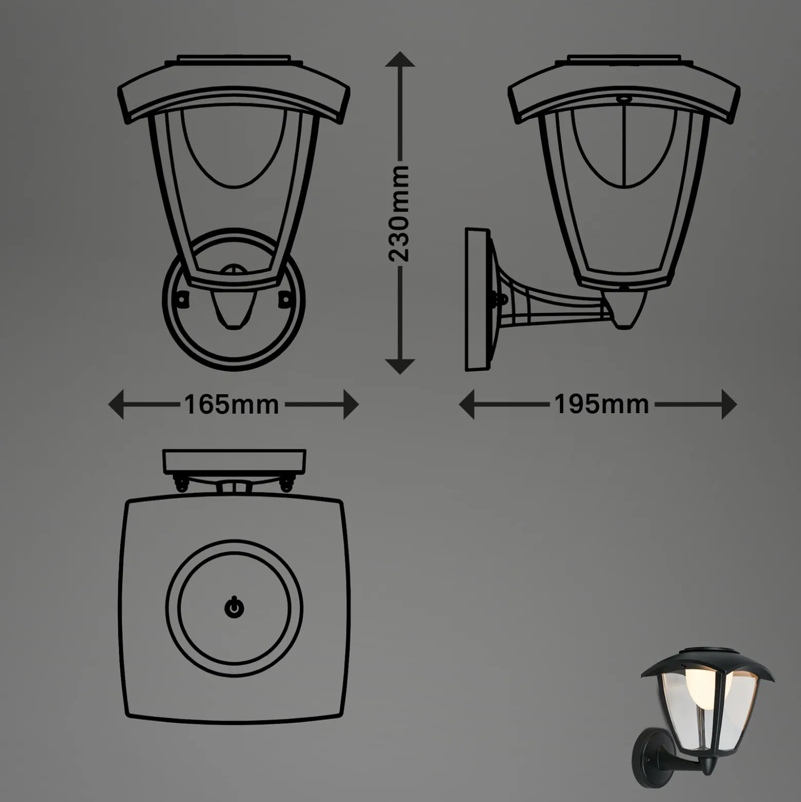 Ladattava LED-ulkoseinävalaisin 3929015, musta, kosketushimmennin