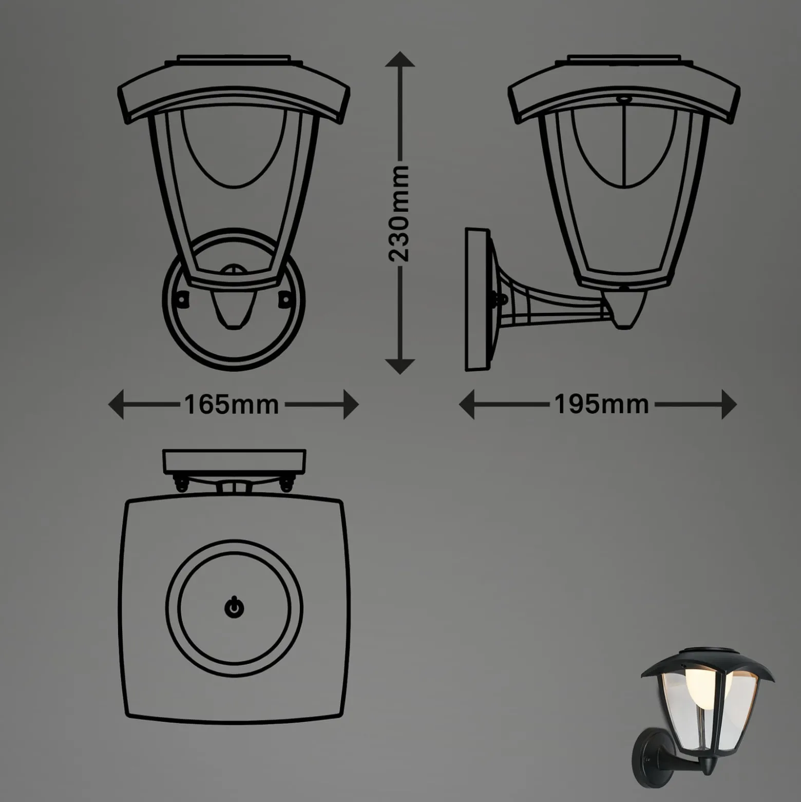 Ladattava LED-ulkoseinävalaisin 3929015, musta, kosketushimmennin