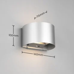 Ladattava LED-ulkoseinävalaisin Talent, titaaninvärinen, leveys 16 cm
