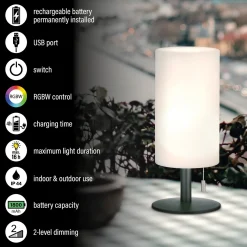 Larino LED-ladattava pöytävalaisin, korkeus 28 cm