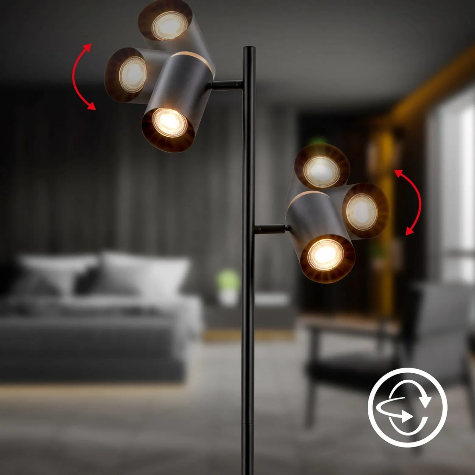 Lattiavalaisin Duta, musta/vaalea puu, korkeus 160 cm Metalli/puu