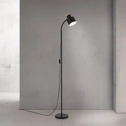 Lattiavalaisin Gili, musta mattapintainen, teräs, korkeus 150 cm, E27