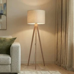 Lattiavalaisin Grand, beige/pähkinäpuu, korkeus 145 cm, E27