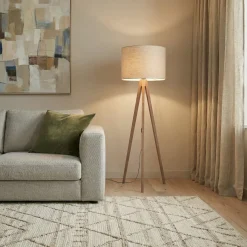 Lattiavalaisin Grand, beige/pähkinäpuu, korkeus 145 cm, E27