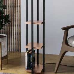Lattiavalaisin Shelf, musta/kupari, kangas, korkeus 130 cm, E27