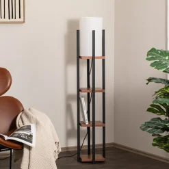 Lattiavalaisin Shelf, musta/kupari, kangas, korkeus 130 cm, E27