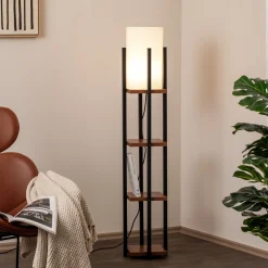 Lattiavalaisin Shelf, musta/kupari, kangas, korkeus 130 cm, E27