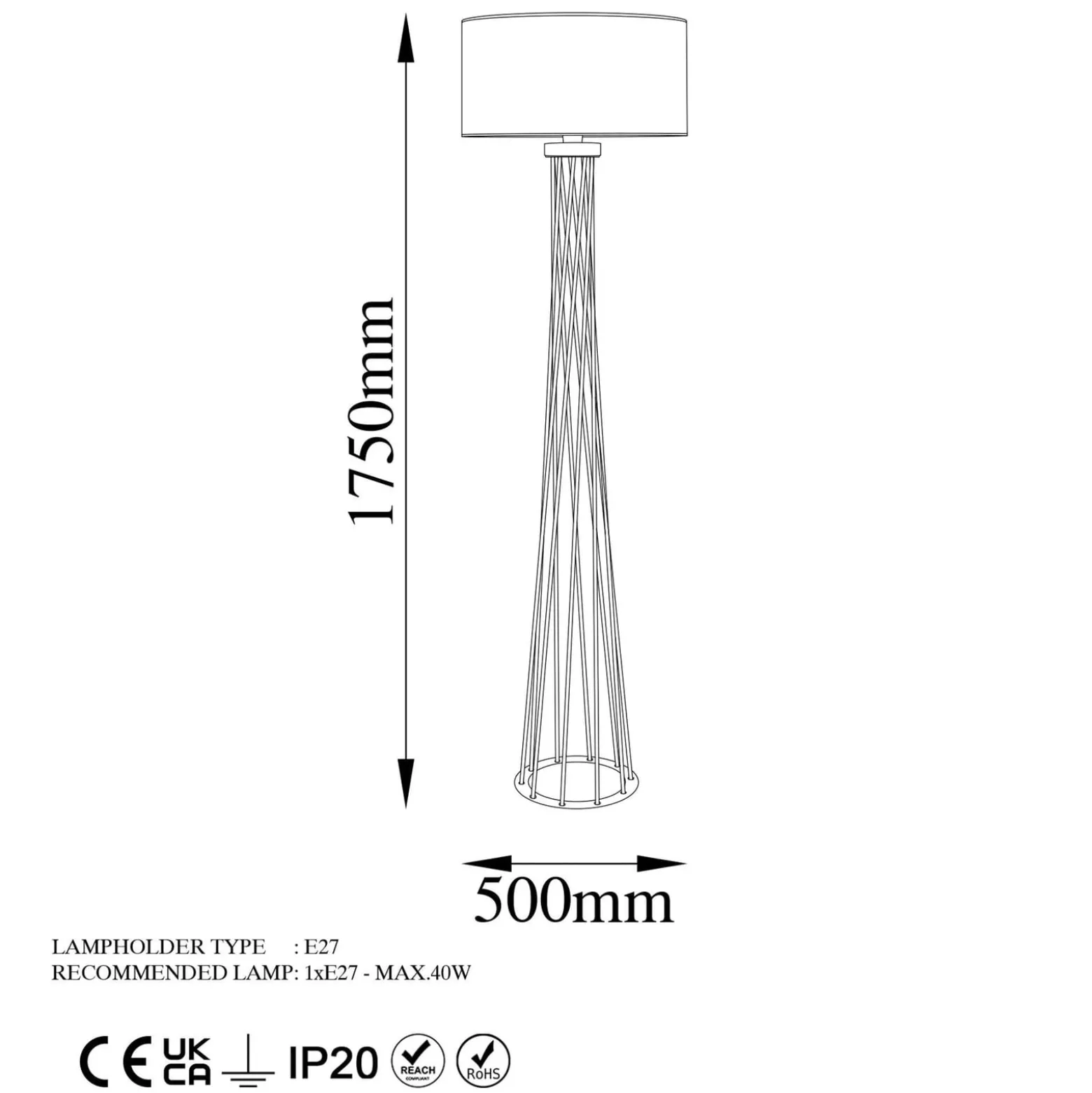 Lattiavalaisin Tall 13470, musta, kangas, korkeus 175 cm