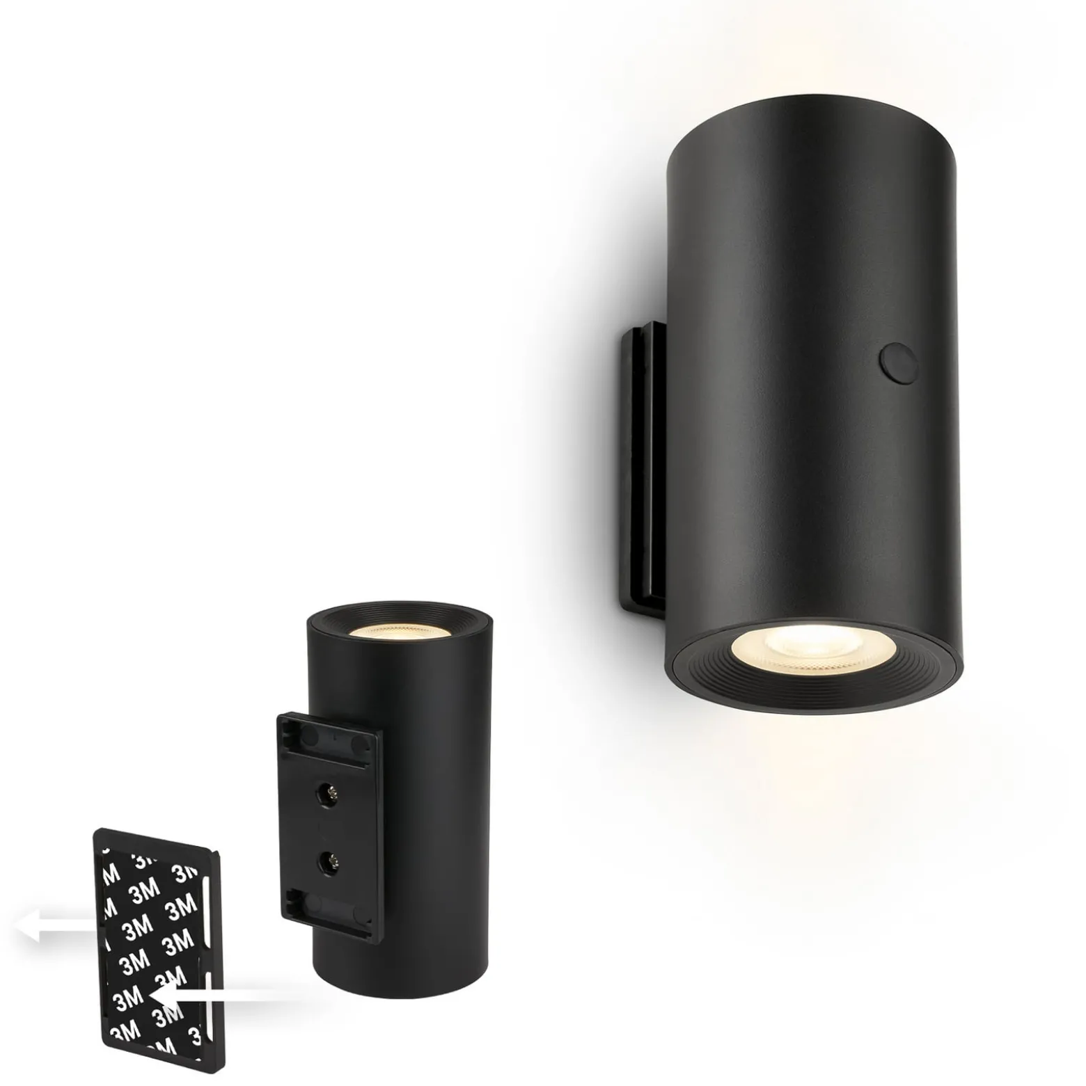 LED-akkukäyttöinen LED-seinävalaisin Isy, mattamusta, muovi, 3 000 K