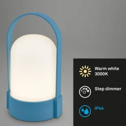 LED-akkukäyttöinen pöytälamppu ASA, kyyhkynsininen, korkeus 15,5 cm, IP44