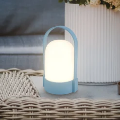 LED-akkukäyttöinen pöytälamppu ASA, kyyhkynsininen, korkeus 15,5 cm, IP44
