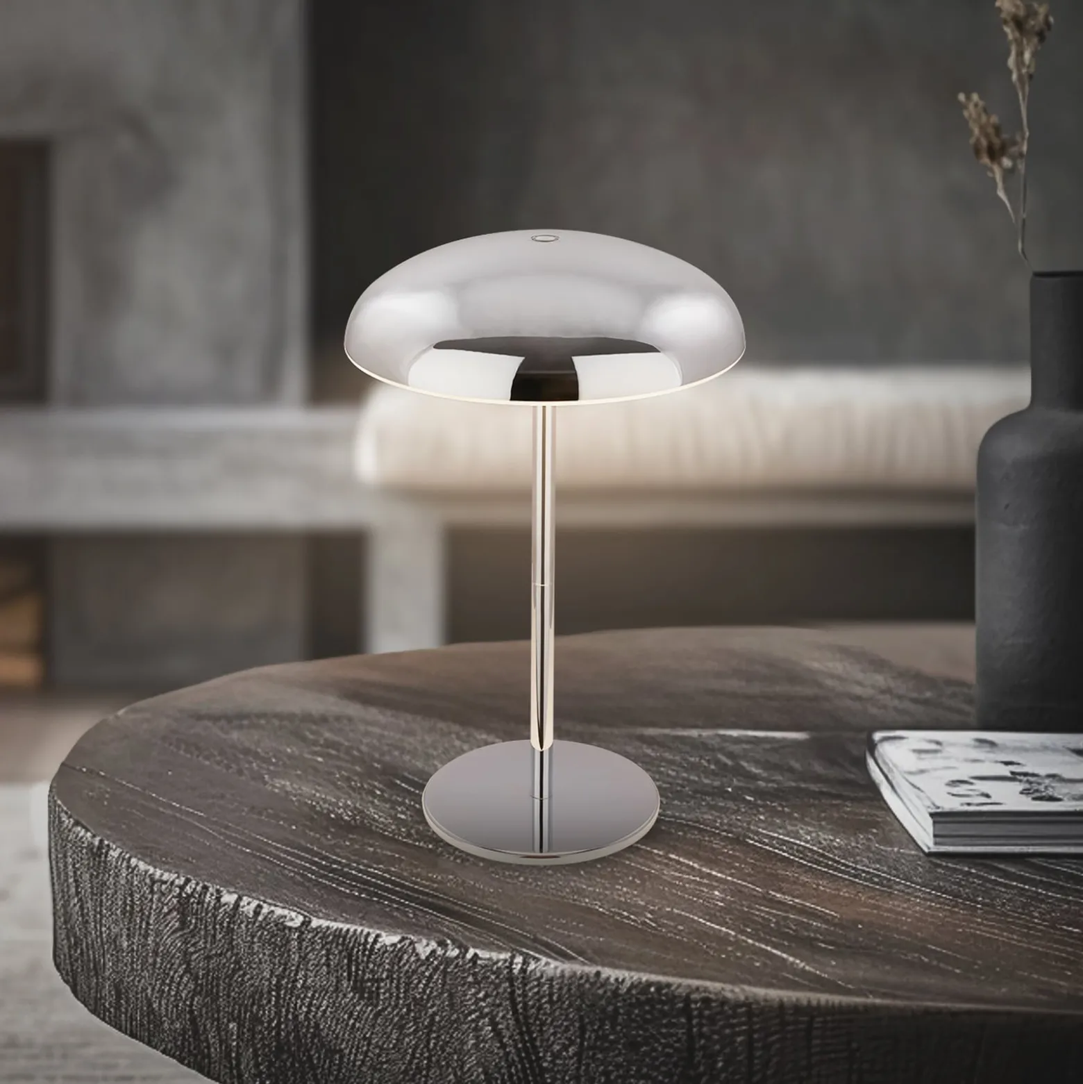 LED-akkukäyttöinen pöytälamppu Brilo unplugged Caxa 30 cm, kromi
