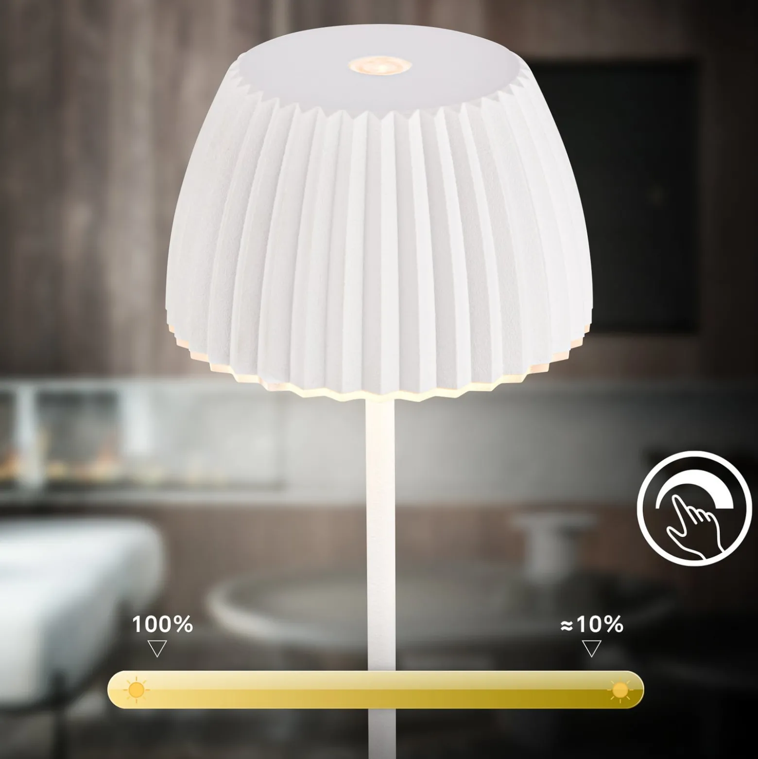 LED-akkukäyttöinen pöytälamppu Brilo unplugged Riffle, 20 cm, valkoinen