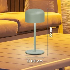 LED-akkukäyttöinen pöytälamppu Finley salviavihreä Korkeus 22 cm Metalli IP54